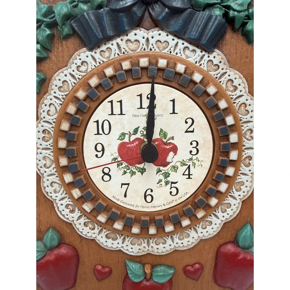 Home Interiors & Gifts Vintage Country Apple Wall Clock Faux Wood Heart Repair